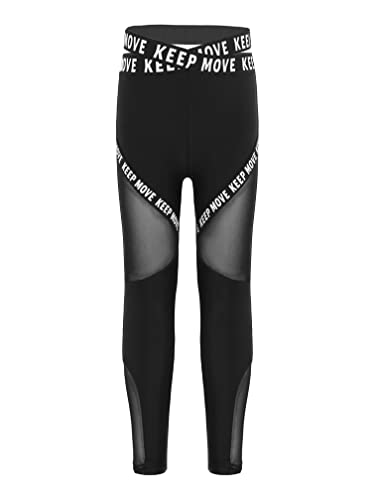 MSemis Mädchen Jogginghose Lange Leggings Sport Hosen mit Buchstaben Gedruckt für Gym Yoga Tanz Laufen Schwarz 122-128 von MSemis