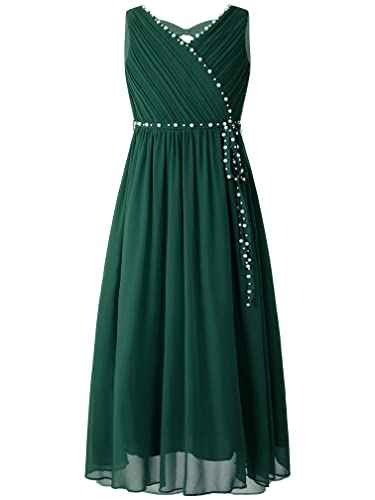 MSemis Mädchen Kleid Festlich Kinder Blumenmädchen Kleid Prinzessin Partykleid Hochzeit EIN-Schulter Chiffon Kleid Kommunionskleid Gr. 104-164 F Army Green 146-152 von MSemis