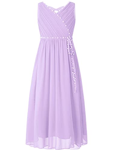 MSemis Mädchen Kleid Festlich Kinder Blumenmädchen Kleid Prinzessin Partykleid Hochzeit EIN-Schulter Chiffon Kleid Kommunionskleid Gr. 104-164 F Lavender 134-140 von MSemis