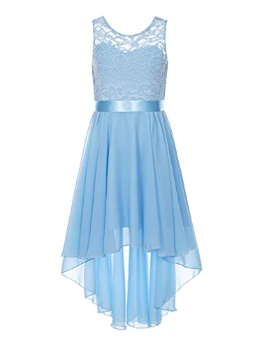 MSemis Mädchen Kleid Festlich Prinzessin Ärmellos Partykleid Festzug Stickerei Prom Blumenmädchen Kleider Chiffon Hochzeits Kommunionskleid Gr.92-164 Hellblau G 164 von MSemis