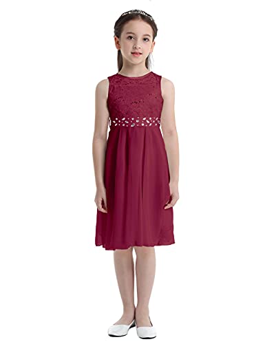 MSemis Mädchen Kleid Festlich Prinzessin Ärmellos Partykleid Festzug Stickerei Prom Blumenmädchen Kleider Chiffon Hochzeits Kommunionskleid Gr.92-164 Rot 152 von MSemis