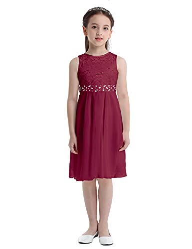 MSemis Mädchen Kleid Festlich Prinzessin Ärmellos Partykleid Festzug Stickerei Prom Blumenmädchen Kleider Chiffon Hochzeits Kommunionskleid Gr.92-164 Rot 164 von MSemis