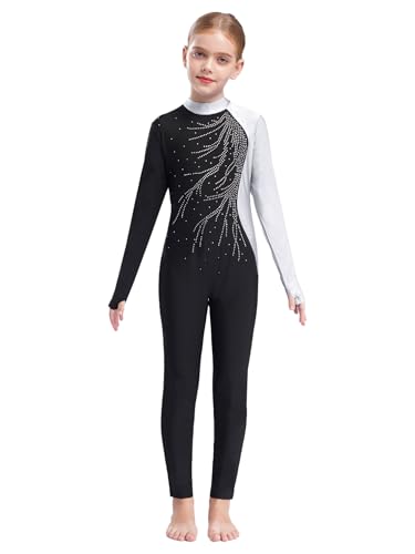 MSemis Mädchen Langarm Ballettanzug Einteiliger Gymnastikanzug Turnanzug Langarm Bodysuit Sport Overall Ganzkörperanzug 5-12 Jahre Weiß 170-176 von MSemis