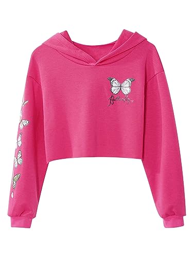 MSemis Mädchen Sweatshirt Langarm Schmetterling Shirt Crop Tops Bauchfrei Oberteile Kinder Hoodie Pullover Pulli Streetwear Gr.98-176 Rose 146-152 von MSemis