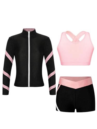MSemis Mädchen Trainingsanzug Sportanzug 3Pcs Jogginganzug Kinder Sportset Langarm Jacke +Weste+Sporthose Jogging Suit Sportswear Rosa 146-152 von MSemis