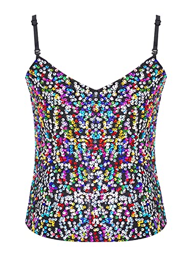 MSemis Mädchen Unterhemd Glitzer Pailletten Tank Top Trägershirt Verstellbare Fasching Party Jazz Oberteil Gold/Silber/Schwarz/Lila/Blau W Bunt 140-152 von MSemis