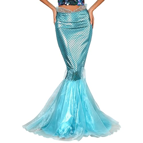 MSemis Meerjungfrau Rock Kostüm Damen Halloween Mermaid Partykleid Fischschuppen Maxirock Lustige Prinzessin Cosplay Party Halloween Blau L von MSemis