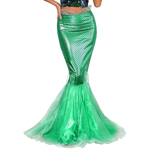 MSemis Meerjungfrau Rock Kostüm Damen Halloween Mermaid Partykleid Fischschuppen Maxirock Lustige Prinzessin Cosplay Party Halloween Grün M von MSemis