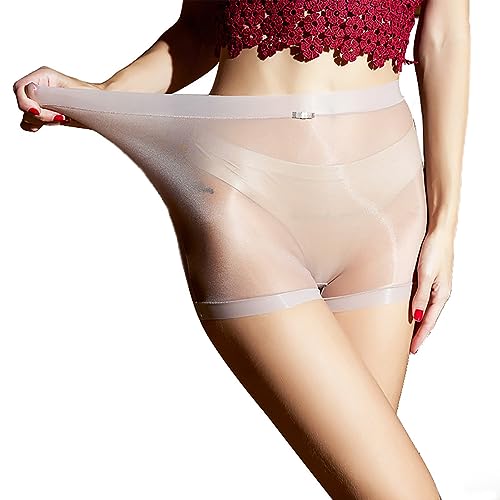 MSemis Panties Boxershorts Damen Transparent Unterhose Unterwäsche Sexy Öl-Glanz Boxer Briefs Miederslip Reizwäsche Kaffee A Einheitsgröße von MSemis