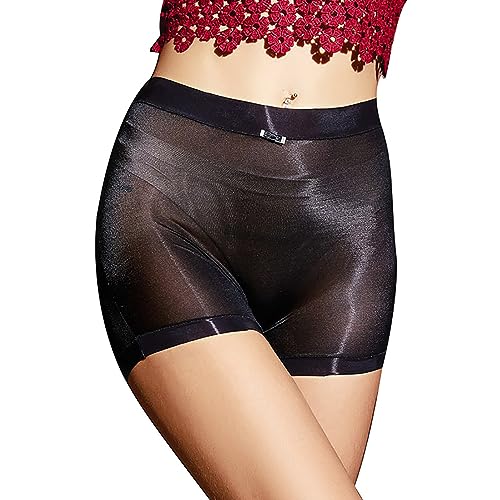 MSemis Panties Boxershorts Damen Transparent Unterhose Unterwäsche Sexy Öl-Glanz Boxer Briefs Miederslip Reizwäsche Schwarz A Einheitsgröße von MSemis