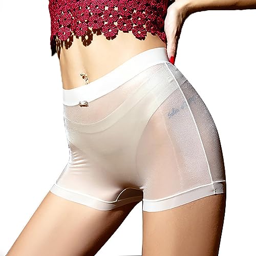 MSemis Panties Boxershorts Damen Transparent Unterhose Unterwäsche Sexy Öl-Glanz Boxer Briefs Miederslip Reizwäsche Weiß A Einheitsgröße von MSemis