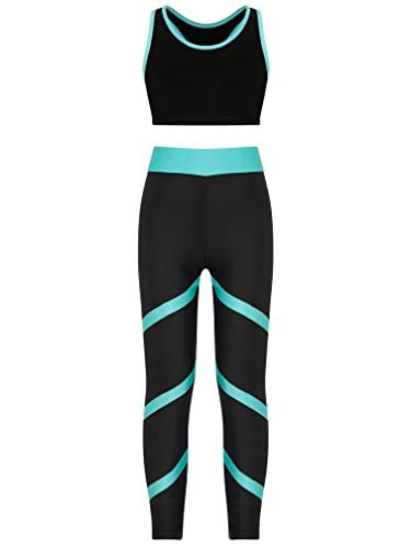 MSemis Teenager Mädchen Jogginganzug Trainingsanzug Sportanzug Jogger Crop Top Sport BH Weste mit Leggings Streetwear für Tanz Yoga Jogging Blue Green Q 146-152 von MSemis