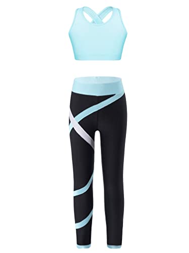 MSemis Teenager Mädchen Jogginganzug Trainingsanzug Sportanzug Jogger Crop Top Sport BH Weste mit Leggings Streetwear für Tanz Yoga Jogging Hellblau 122-128 von MSemis