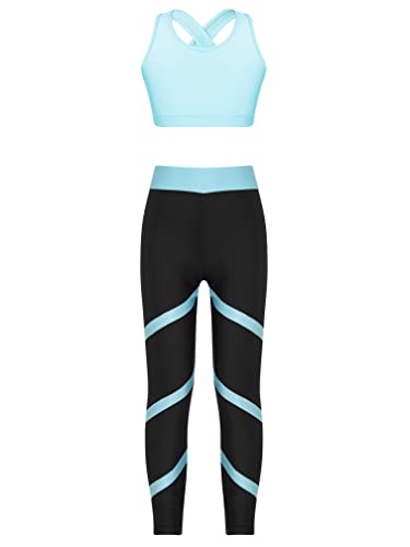 MSemis Teenager Mädchen Jogginganzug Trainingsanzug Sportanzug Jogger Crop Top Sport BH Weste mit Leggings Streetwear für Tanz Yoga Jogging Hellblau R 122-128 von MSemis