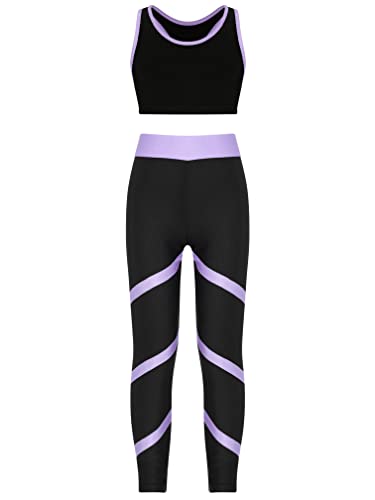 MSemis Teenager Mädchen Jogginganzug Trainingsanzug Sportanzug Jogger Crop Top Sport BH Weste mit Leggings Streetwear für Tanz Yoga Jogging Lavender Q 146-152 von MSemis