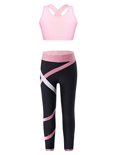 MSemis Teenager Mädchen Jogginganzug Trainingsanzug Sportanzug Jogger Crop Top Sport BH Weste mit Leggings Streetwear für Tanz Yoga Jogging Rosa H 122-128 von MSemis