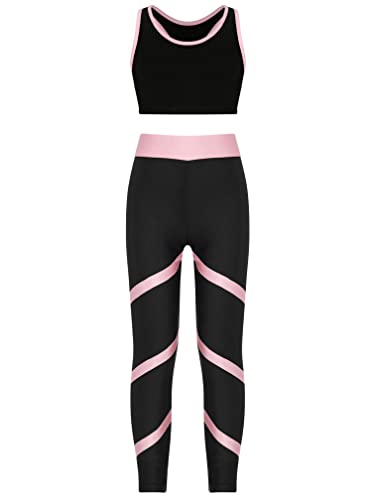 MSemis Teenager Mädchen Jogginganzug Trainingsanzug Sportanzug Jogger Crop Top Sport BH Weste mit Leggings Streetwear für Tanz Yoga Jogging Rosa Q 146-152 von MSemis