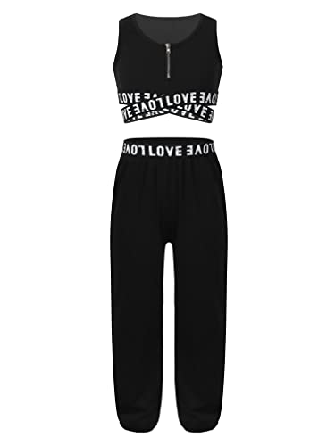 MSemis Teenager Mädchen Jogginganzug Trainingsanzug Sportanzug Jogger Crop Top Sport BH Weste mit Leggings Streetwear für Tanz Yoga Jogging Schwarz 134-140 von MSemis