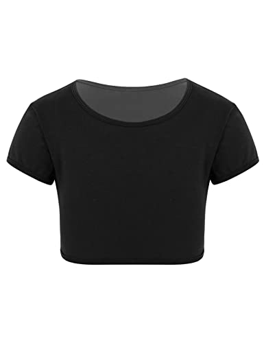 MSemis Teenager Mädchen Sommer Crop Tops Kurzarm Bauchfrei Ärmellos Oberteile Sport Unterhemd Ballett Bauchtanz Yoga Gym Top X Schwarz 146-152 von MSemis