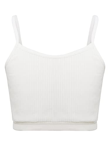 MSemis Teenager Mädchen Sport BH Bustier Crop Top Baumwolle Sport Bra mit Pads Trägertop Tank top Yoga Jogging Tanz Oberteil Gr.98-164 I Weiß 140-152 von MSemis