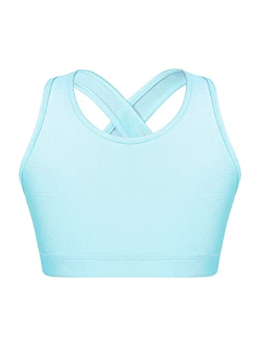 MSemis Teenager Mädchen Sport BH Bustier Crop Top Baumwolle Sport Bra mit Pads Trägertop Tank top Yoga Jogging Tanz Oberteil Gr.98-164 J Hellblau 146-152 von MSemis