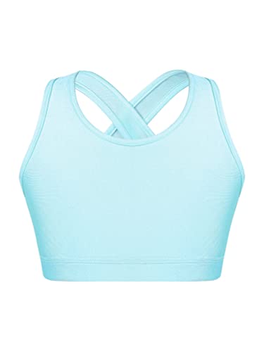 MSemis Teenager Mädchen Sport BH Bustier Crop Top Baumwolle Sport Bra mit Pads Trägertop Tank top Yoga Jogging Tanz Oberteil Gr.98-164 J Hellblau 146-152 von MSemis