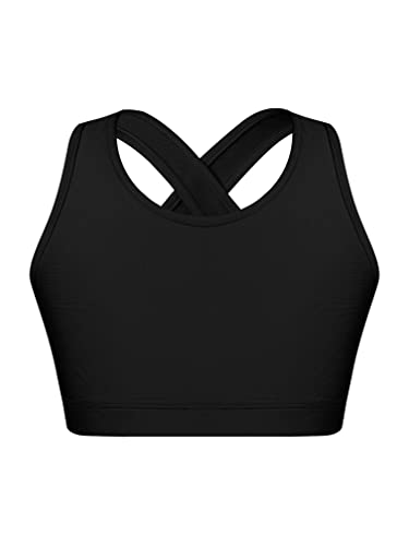 MSemis Teenager Mädchen Sport BH Bustier Crop Top Baumwolle Sport Bra mit Pads Trägertop Tank top Yoga Jogging Tanz Oberteil Gr.98-164 J Schwarz 110-116 von MSemis