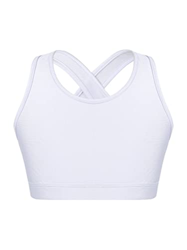 MSemis Teenager Mädchen Sport BH Bustier Crop Top Baumwolle Sport Bra mit Pads Trägertop Tank top Yoga Jogging Tanz Oberteil Gr.98-164 J Weiß 146-152 von MSemis