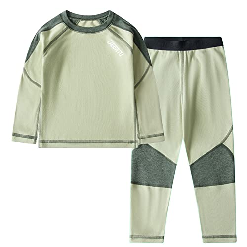 MSemis Thermo-Unterwäsche Set für Kinder Unisex Warme Wäsche Langärmligem Rundhalsausschnitt Oberteil + Langer Unterhose Leggings Kinderset Grün 92-98 von MSemis
