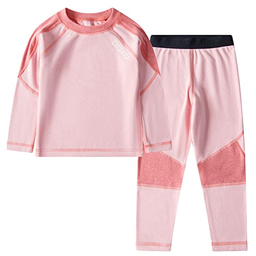 MSemis Thermo-Unterwäsche Set für Kinder Unisex Warme Wäsche Langärmligem Rundhalsausschnitt Oberteil + Langer Unterhose Leggings Kinderset Rosa 122-128 von MSemis