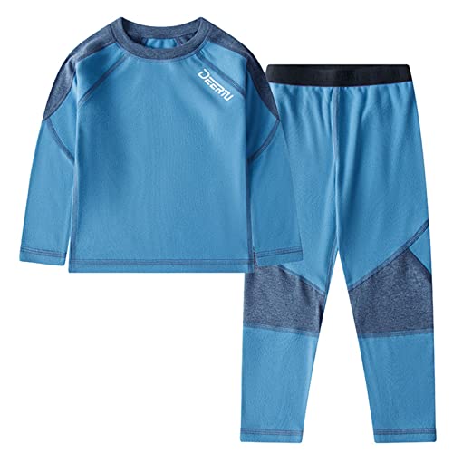 MSemis Thermo-Unterwäsche Set für Kinder Unisex Warme Wäsche Langärmligem Rundhalsausschnitt Oberteil + Langer Unterhose Leggings Kinderset Blau 92-98 von MSemis