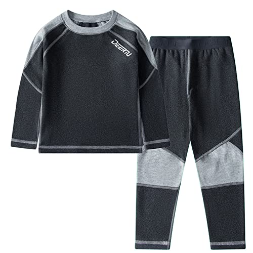 MSemis Thermo-Unterwäsche Set für Kinder Unisex Warme Wäsche Langärmligem Rundhalsausschnitt Oberteil + Langer Unterhose Leggings Kinderset Dunkelgrau 92-98 von MSemis