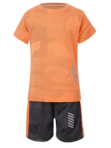 MSemis Trainingsanzug Kinder Jungen Kurz Sportanzug Kurzarm T-Shirt + Shorts Fußball Unifrom Sommer Schnell Trocken Activewear Orange 122-128 von MSemis
