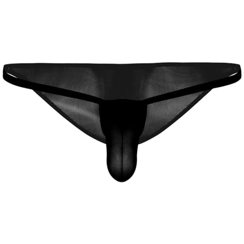 MSemis Transparent Herren Slip Mesh String Tanga Low Rise Mini Bikini Brief T-Back Thong Bulge Pouch Unterwäsche Atmungsaktive Dessous Schwarz XXL von MSemis