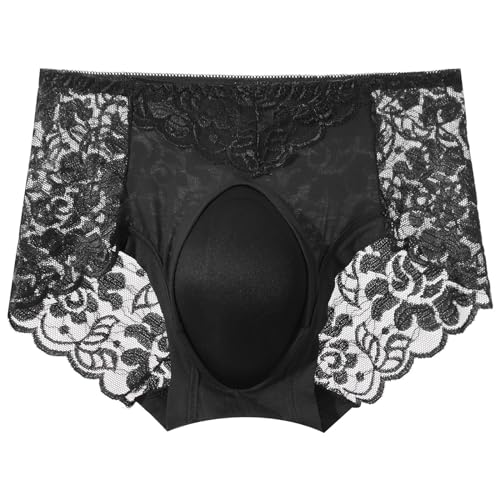 MSemis Transparent Herren Spitzen Slip Sissy Unterwäsche Männer Boxer Shorts String Tanga mit Penishülle Erotik Dessous Reizwäsche L-3XL Schwarz D L von MSemis