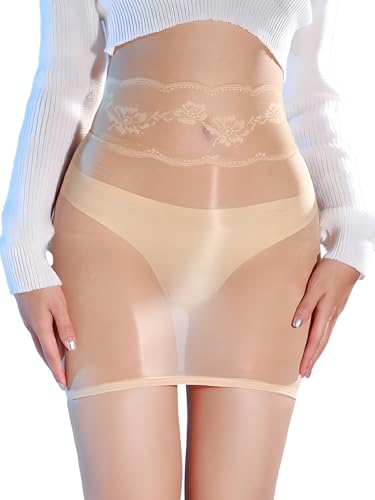MSemis Transparente Damen Minirock Stretch Kurz Nylon Rock Bodycon Figurbetont Rock Hohe Taille Unterrock Partyrock Dessous Nackt Einheitsgröße von MSemis
