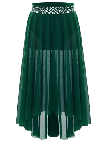 MSemis Tüllrock Mädchen Ballett Tanzrock Lang Tanz Rock Durchsichtig Elastischer Wickelrock Lyrical Contemporary Tanzkleid Grün 158-164 von MSemis