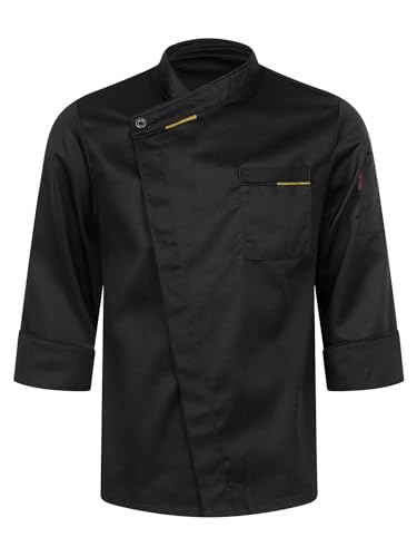 MSemis Unisex Kochmantel Kurzarm Kochjacke Uniform Damen Herren Schwarz/Weiss Kochkleidung Professional Chef Kochuniform Schwarzes Langarmshirt XL von MSemis