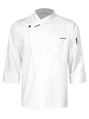 MSemis Unisex Kochmantel Kurzarm Kochjacke Uniform Damen Herren Schwarz/Weiss Kochkleidung Professional Chef Kochuniform Weißes Langarmshirt M von MSemis