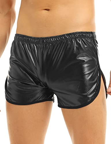 MSemis Wetlook Herren Boxershorts Glänzend Unterhose Lack Leder Kurze Hose Pants Briefs Männer Lederhose Erotik Dessous Unterwäsche M-4XL T Schwarz B XXL von MSemis