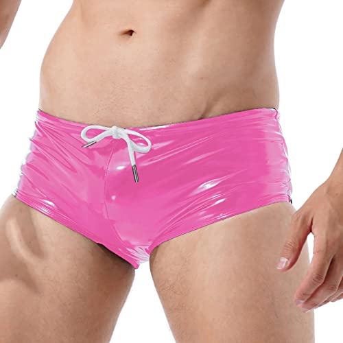 MSemis Wetlook Herren Boxershorts Glänzend Unterhose Lack Leder Kurze Hose Pants Briefs Männer Lederhose Erotik Dessous Unterwäsche M-4XL W Rosa XL von MSemis