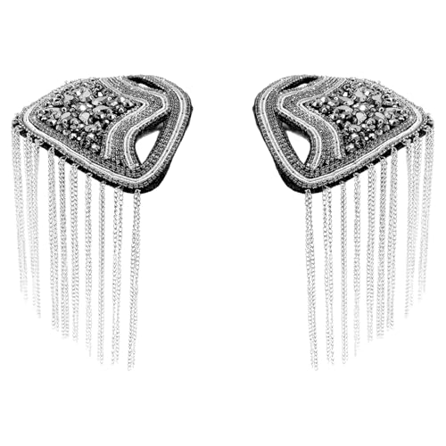 Msemis Exquisite Quasten Kettenglied Epaulette Perlen Punk Fransen Schulterklappen Broschen Abzeichen Uniform Accessoires Silber 1 Einheitsgröße von MSemis
