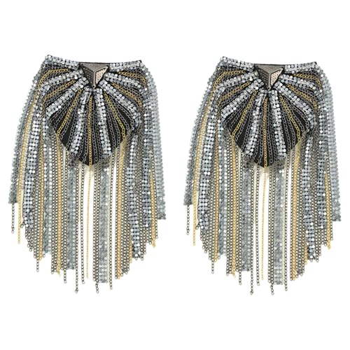 Msemis Retro Quasten Kettenglied Epauletten Vintage Schulterstücke Brosche Abzeichen Hochzeit Abschlussball Uniform Zubehör Pistolenfarbe 2 Stück Einheitsgröße von MSemis