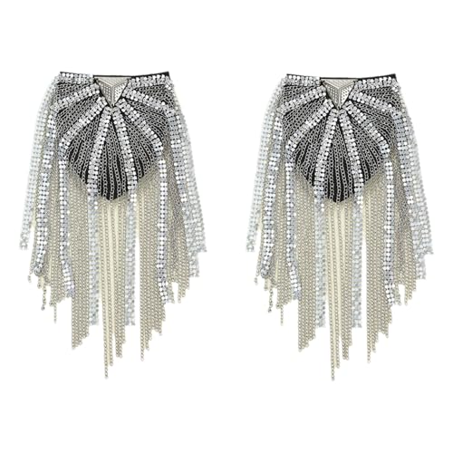 Msemis Retro Quasten Kettenglied Epauletten Vintage Schulterstücke Brosche Abzeichen Hochzeit Abschlussball Uniform Zubehör Silber 2 Stück Einheitsgröße von MSemis