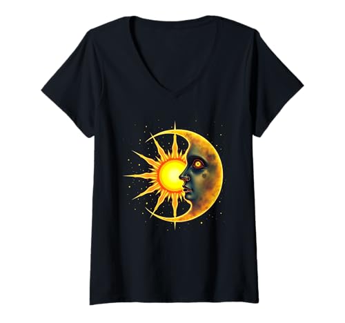 Damen Sonne und Mond T-Shirt mit V-Ausschnitt Damen Sonne und Mond T-Shirt mit V-Ausschnitt von MSpoace
