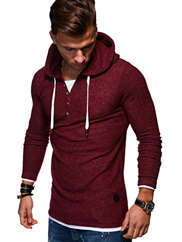 MT Styles Herren 2in1 Oversize Hoodie Pullover Kapuzenpullover Henley MT-7437 [Rot, von MT Styles