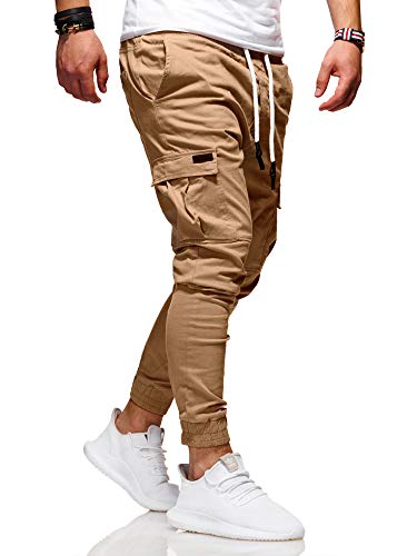 Rello & Reese Herren Cargo Chinohose Jogger Hose JN-3839 (Beige, W34) von Rello & Reese