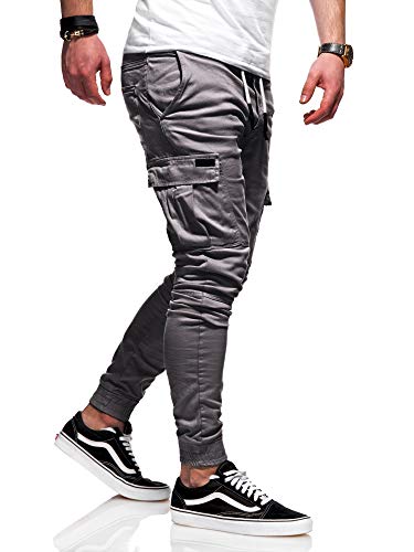 Rello & Reese Herren Cargo Chinohose Jogger Hose JN-3839 (Dunkelgrau, W36) von Rello & Reese