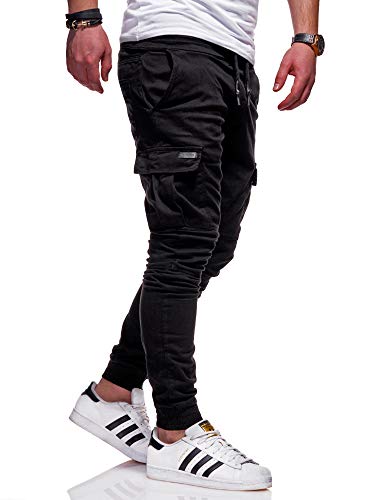 Rello & Reese Herren Cargo Chinohose Jogger Hose JN-3839 [Schwarz, W33] von Rello & Reese