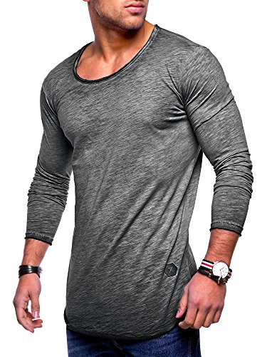 Rello & Reese Herren Oversize Longsleeve Crew Neck Sweatshirt T-Shirt MT-7315 (Dunkelgrau, S) von Rello & Reese